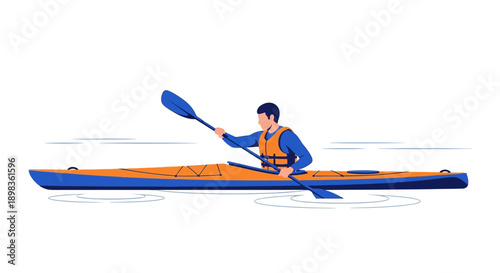Active Man Navigating Kayak Across Calm Waters