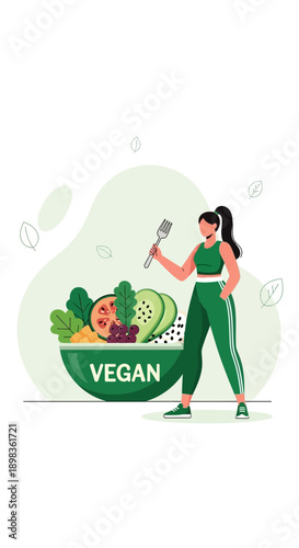 Active Woman Enjoys Vibrant Vegan Salad Promoting Healthy Lifestyle Choices