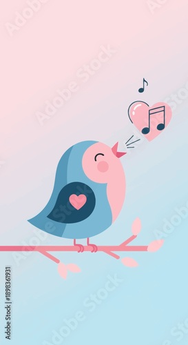 Adorable Blue Bird Serenading A Heart With Music Notes Overhead