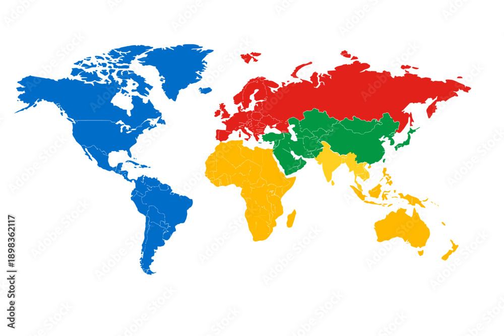 Fototapeta premium World map colored by geopolitical regions for global analysis