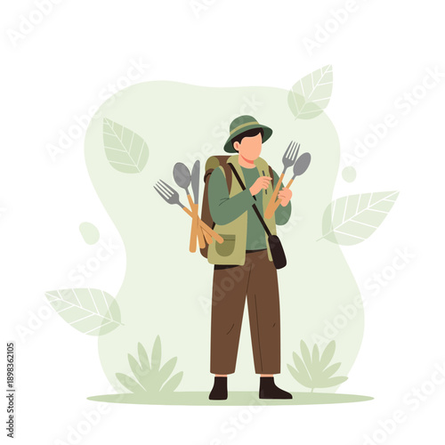 Adventurous Chef Embarking On Culinary Expedition With Utensils