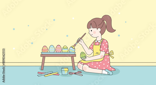 Adorable Little Girl Decorating Easter Eggs for Spring Celebration Festive Fun