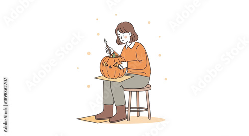 Adorable Person Carving A Spooky Jack-o-Lantern For Halloween Festivities
