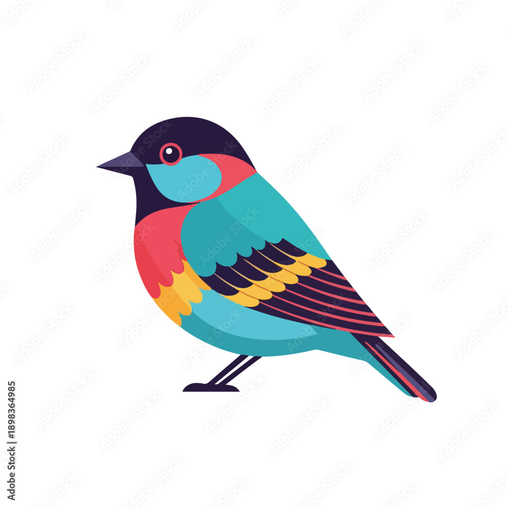 Obraz premium Colorful, cartoon-style depiction of a perched, stylized avian creature