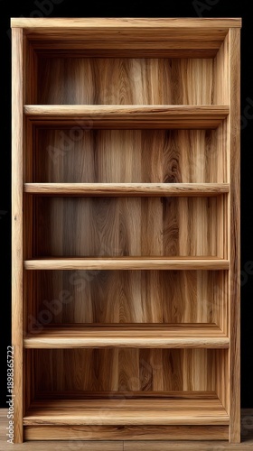 Empty Wooden Bookshelf with Natural Grain Texture