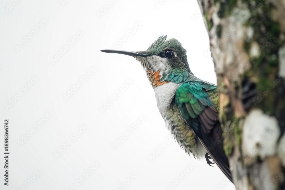 Fototapeta premium Colorful hummingbird perched tree