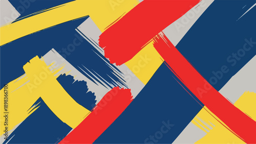 Abstract composition with layered brushstrokes in bold primary colors