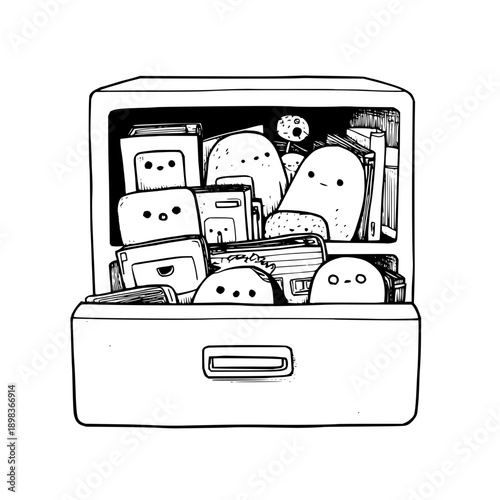 Cartoon Floppy Disks and Media Storage Box