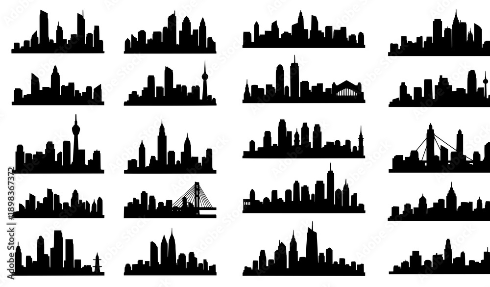 Obraz premium City skyline silhouette collection black vector urban skylines set