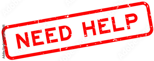 Grunge red need help word square rubber seal stamp on white background