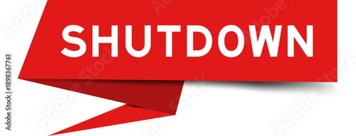 Red color speech banner with word shutdown on white background