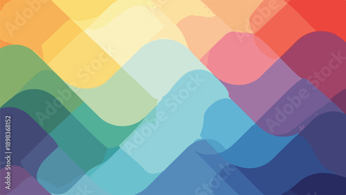 Colorful, abstract background with overlapping wavy shapes in various hues