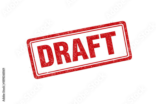 Red draft stamp on transparent background rubber stamp with text draft