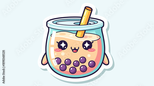 A cartoon bubble tea cup with a smiling face and straw illustration showcasing cute character design