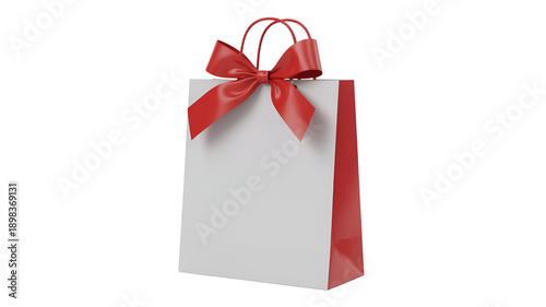 gift bag with red ribbon bow and handles elegant packaging luxury gift stylish present red accents paper bag isolated on transparent white background