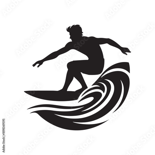 surf wave ride vector silhouette clip art logo design illustration. abstract surf icon collection
