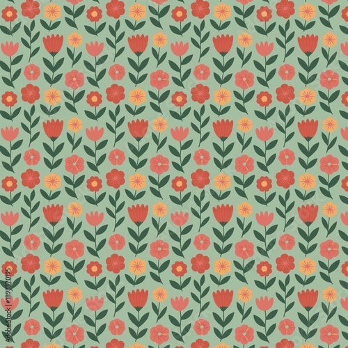 Foto Modern Floral Seamless Pattern - Sage Green Botanical Print