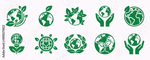 A collection of green earth and nature icons symbolizing environmental protection and sustainability Vector