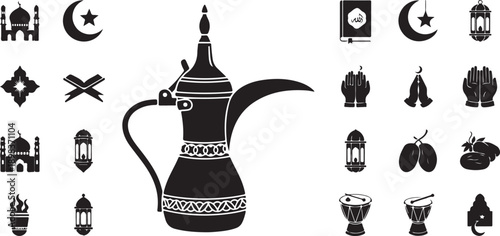 Black silhouette of a mosque and incense burner simple architectural design silhouette