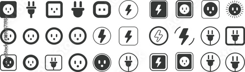 Assorted Electrical Plugs Sockets and Lightning Bolt Icons Keywords: electrical, plug, socket, outlet, power, energy