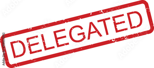 An impactful red rubber stamp bearing the word DELEGATED presented on a clean white background
