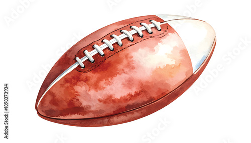 Textured brown and white American football with white watercolor illutrastion transparent background