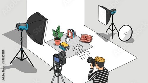 Illustration of a photographer in studio taking a picture