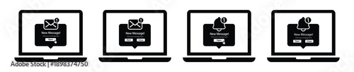 New message notification on laptop icon, vector illustration