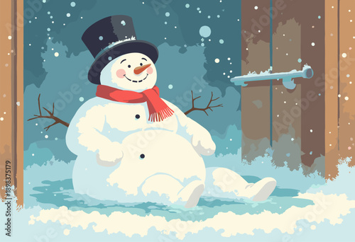 Snowman sitting sauna melting but looking relaxed Bad Decisions Flat