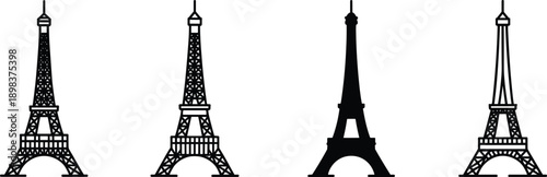 Eiffel Tower Silhouettes and Outlines on White Background vector
