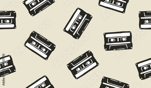 Cute cassette tape pattern background vector design