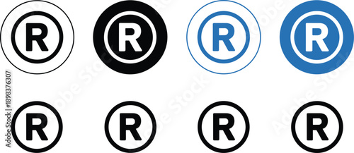 Registered Trademark Symbol R Icons Set Black and Blue vector