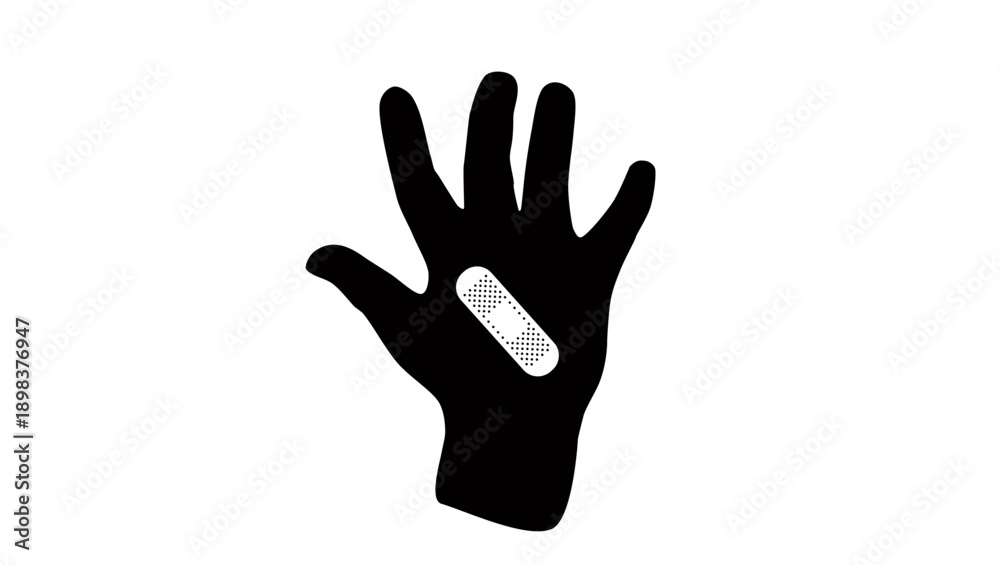 Obraz premium hand with medical patch , black isolated silhouette
