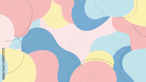 Pastel abstract shapes in pink, blue, yellow, and grey, simple design