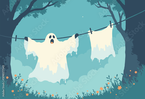 Ghost scared sheet drying clothesline Mistaken Identity Flat