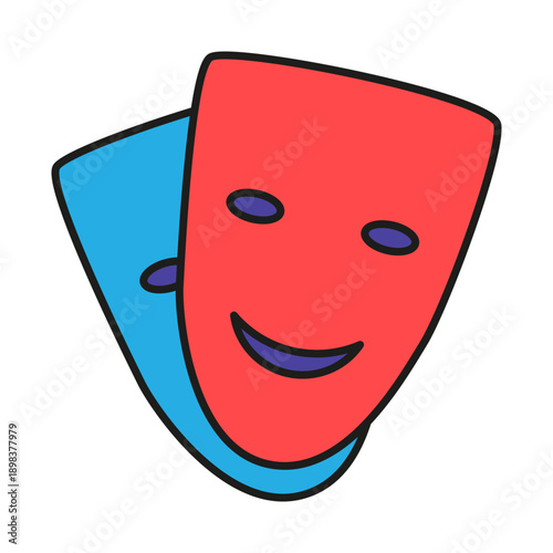 Theatrical opera masks, accessories of practicing graduates of theater actors. Stage training opera and ballet students. Futuristic stroked shadows and highlights vector isolated on white background