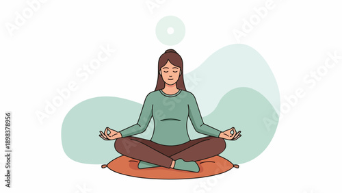Illustration of a woman in lotus position meditating with closed eyes