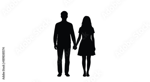Couple holding hands a striking black form against white background silhouette