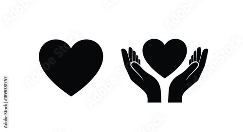 Two hearts one held by hands in a stark black silhouette