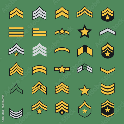 Military Rank Insignia Collection: Chevrons, Stripes, Stars, and Badges