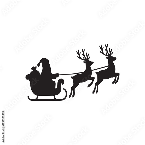  Silhouette Santa Claus sleigh with reindeers silhouette vector illustration