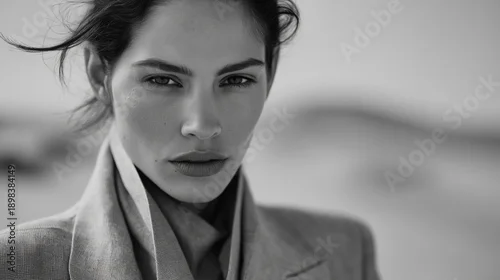 Obraz Timeless Beauty: A Striking Black and White Editorial Fashion Portrait of a Female Model in Elegant Attire
