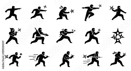 Martial Arts Silhouettes in Various Poses.