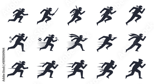 Silhouette of Running People in Motion.