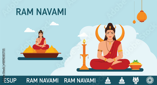 Illustration with a spiritual figure, candles, and decorative elements