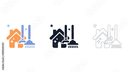 set of colorful icons representing house cleaning and maintenance services