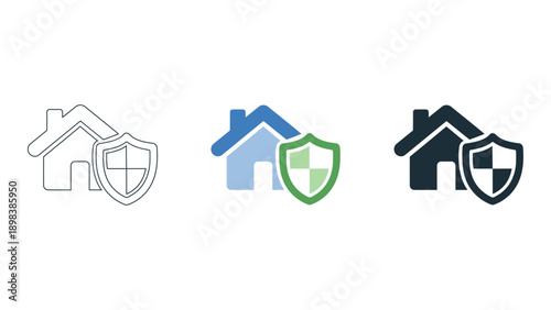 set of home insurance icons representing property protection and coverage