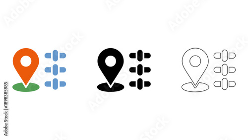 set of location settings icons representing geographic preferences and configuration