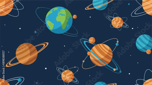 Space scene pattern with planets and stars
