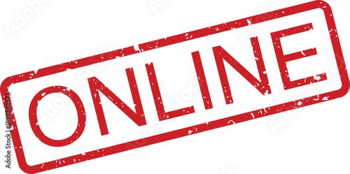 Distinct red distressed rubber stamp with the word ONLINE prominently displayed on a clean white backdrop